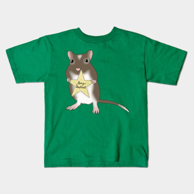 Cute brown gerbil says merry Christmas Kids T-Shirt by Becky-Marie